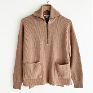Madewell Merino Wool Blend Glenbrook Half-Zip Pullover Sweater Camel Brown S